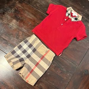 Never worn, genuine Burberry polo shirt and shorts